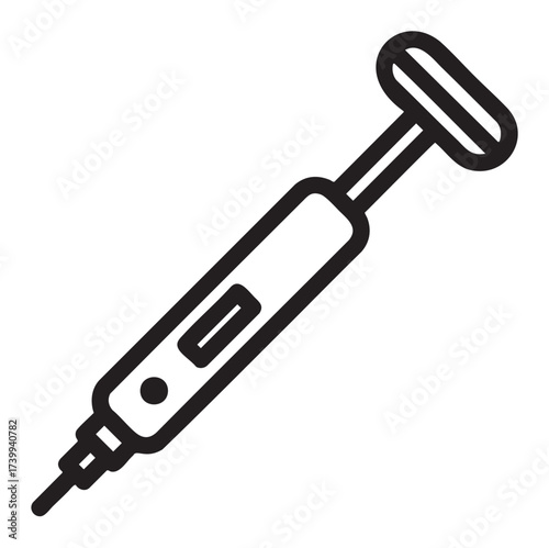 Black outline icon of a syringe with a plunger and needle, representing medical equipment and healthcare tools.