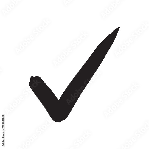 Hand-drawn black check mark with bold, uneven strokes. Minimalist symbol for approval, completion, or correctness. Ideal for UI design, forms, branding, and digital interfaces.