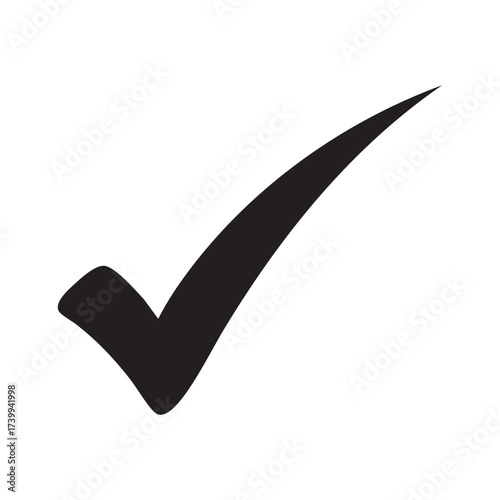 Bold black check mark on white background, symbolizing correctness, approval, or task completion. Clean and universal icon ideal for digital design, education, and professional use.