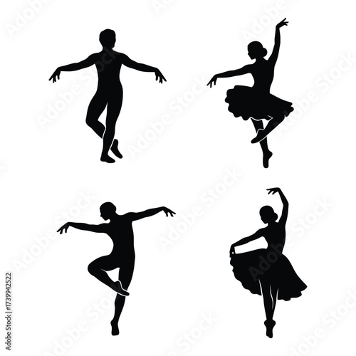 Silhouettes of ballet dancers in graceful poses capturing movement and artistic expression silhouette