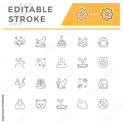 Set line icons of cat toilet