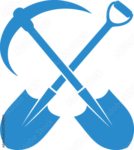 Blue Mining and Construction Tools Symbol