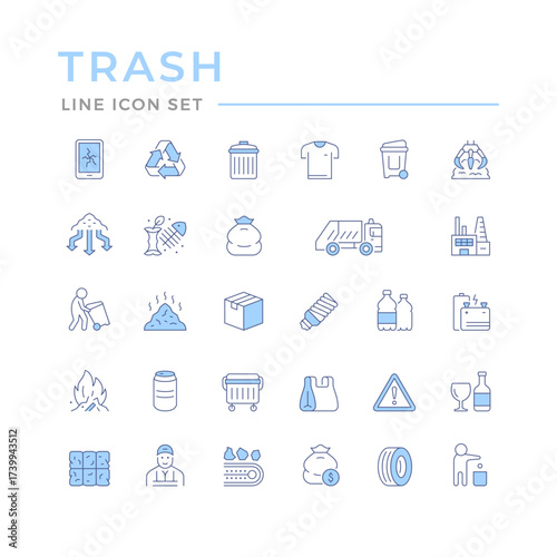 Set color line icons of trash