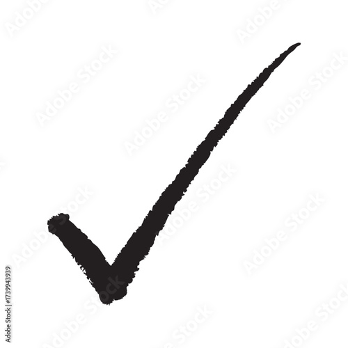 Bold black check mark with brushstroke texture on white background. Artistic and expressive symbol for approval, correctness, or completion—perfect for creative and digital design projects.