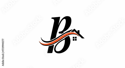 a sleek, minimalistic vector logo featuring letter b stylized roof and house elements with dynamic lines and shapes