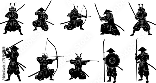 Samurai silhouette, Samurai , Samurai warriors silhouette, Samurai warriors, Samurai vector set