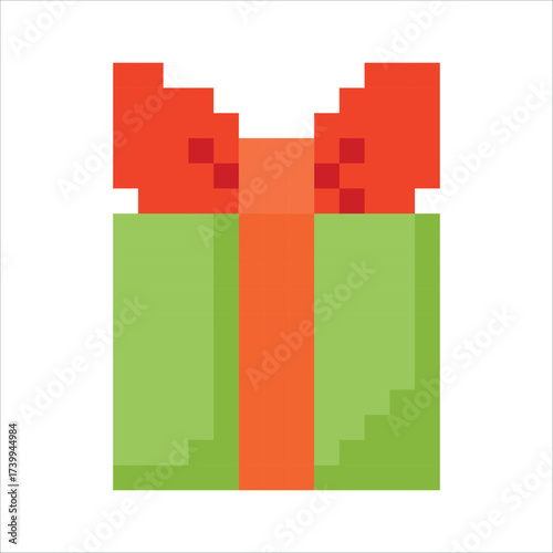 Gift in a box. Game elements. Environment for Retro 8 bit icons for old school platformer video game. Pixel art. Vector illustration isolated on white background.