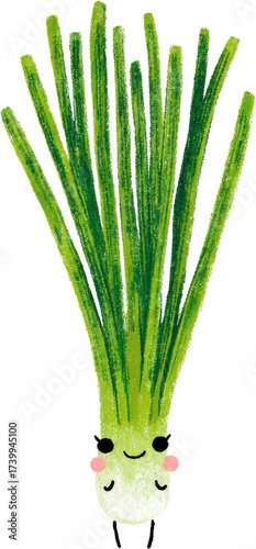 Cute Chives Illustration: A Whimsical Vegetable Character.