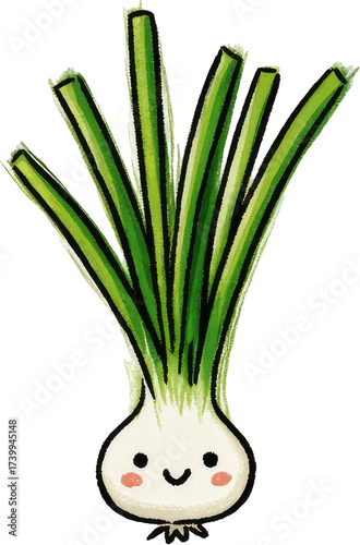 Cute Cartoon Green Onion with Smiling Face Illustration.