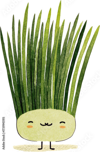 Charming Cartoon Chives: A Whimsical Vegetable Illustration.