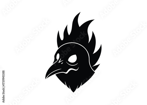 dark crow flame skull silhouette vector icon