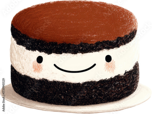Delicious Dessert Cake with Smiling Face on White Plate.