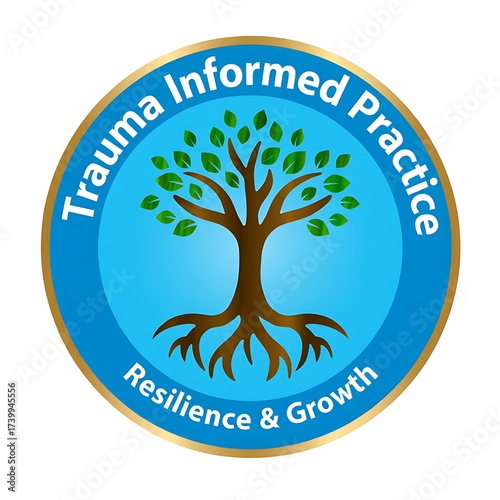 Symbolic tree graphic representing trauma-informed practice, emphasizing resilience, growth, and healing for overall well-being and mental health