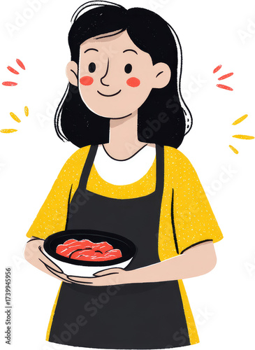 Woman Chef Holding Bowl of Food Smiling Happily.