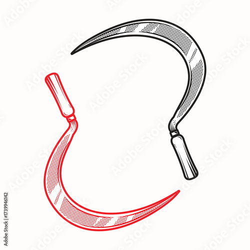 Vector illustration of  sickles engraving style with dotted shading