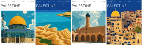 Vector illustration of Palestine for tourism, travel, promotional poster, advertising tours, guidebooks, brochures, magazine, book covers, geography, wallpaper, prints, sticker, postcards, stamps.