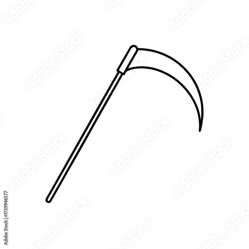 Illustration of a simple black line scythe silhouette