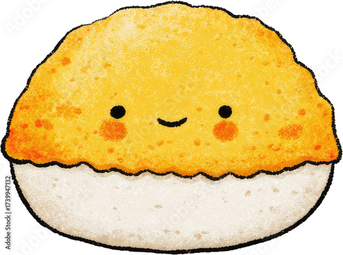 Cute Smiling Omelette Rice Ball Food Illustration.