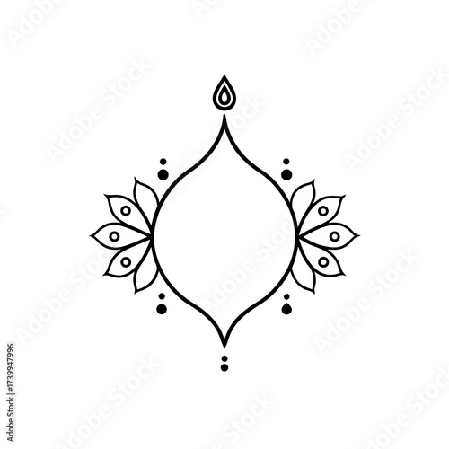 Ornamental floral frame with teardrop top silhouette