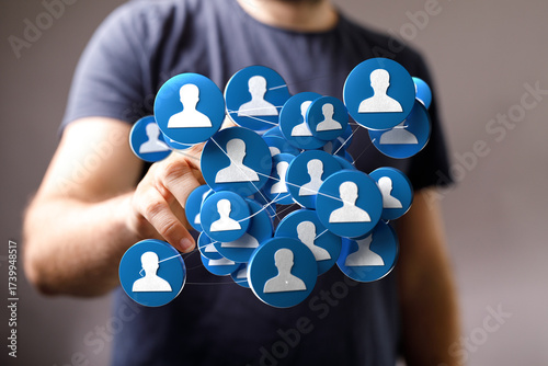 A man touches a network of ...