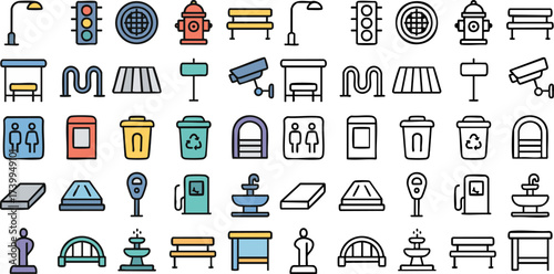 Urban Street and Public Space Icon Set.