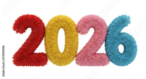 Fluffy Colorful Numbers 2026 Isolated on Black Background For Celebration and New Year Events