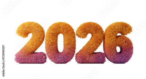 Fluffy 2026 year illustration on black backdrop for graphic design and visual projects
