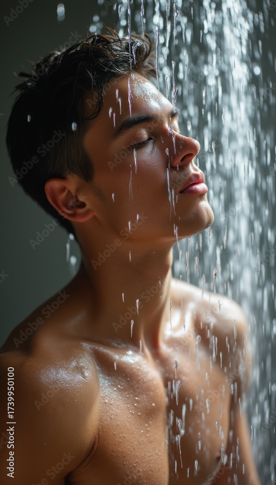 Fototapeta premium Young man enjoying a refreshing shower