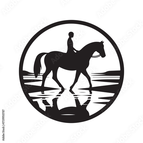 horse and rider on beach vector silhouette clip art logo design illustration