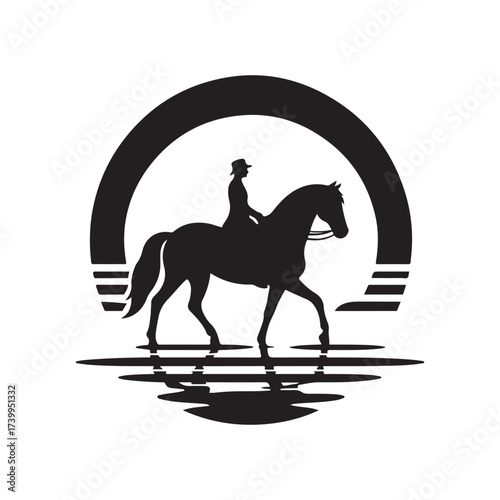horse and rider on beach vector silhouette clip art logo design illustration