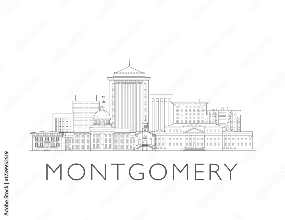 Obraz premium Montgomery, Alabama, cityscape illustration skyline drawing