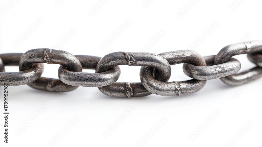 Obraz premium Broken Chain Link Isolated on White Background Photorealistic Metal Surface Detail