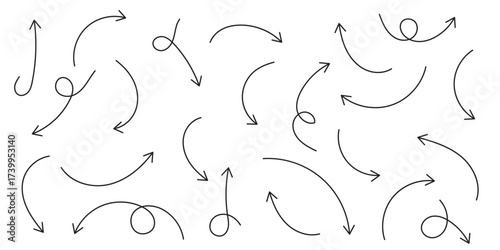 Set of hand drawn arrows. Simple arrows collection isolated on white background. Arrow mark icons vector.