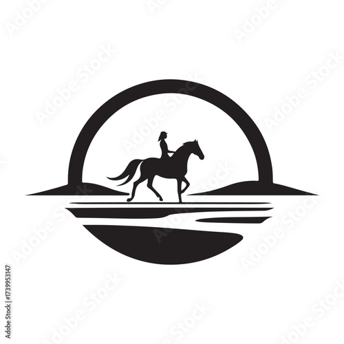 horse and rider on beach vector silhouette clip art logo design illustration