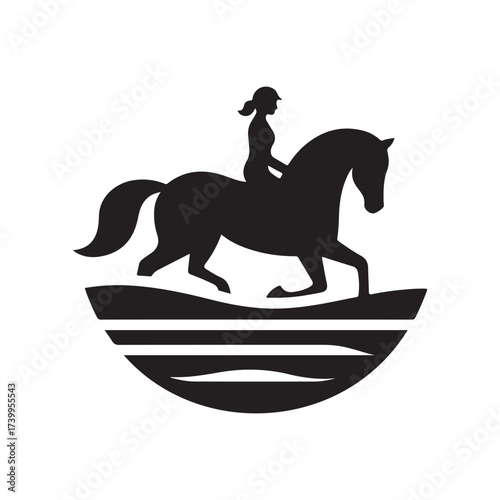 horse and rider on beach vector silhouette clip art logo design illustration