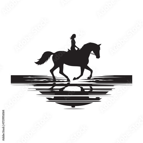 horse and rider on beach vector silhouette clip art logo design illustration
