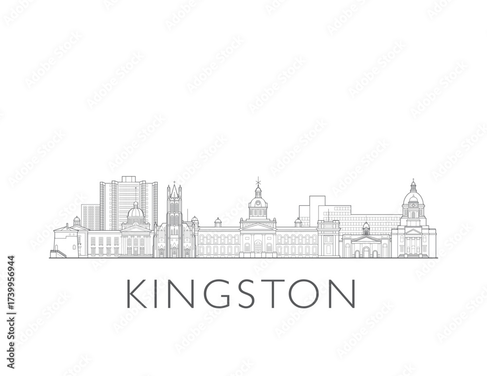 Naklejka premium Kingston, Ontario, Canada cityscape illustration skyline drawing