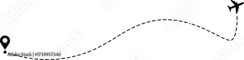 Airplane Flight Path with Location Pin and Dashed Trajectory Line for Travel, Navigation, Airline, and Logistics Concept Illustration