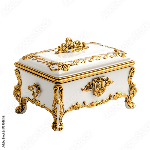 Luxurious Gold and White Ornate Jewelry Box for Elegance and Style