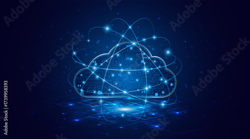 Cloud computing technology circuit board. Big data center storage concept. Modern cloud storage technology innovation concept background.	