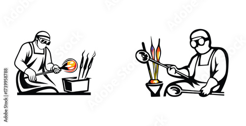 Minimalist line art sketch of a glass worker black silhouette style vector art design