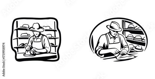 Minimalist line art sketch of a hat maker black silhouette style vector art design