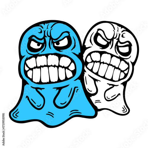 2 Angry Ghost Monster Halloween Evil Mad Scary Creepy Team Friends Two Crew