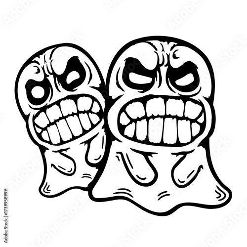 2 Angry Ghost Monster Halloween Evil Mad Scary Creepy Team Friends Two Crew