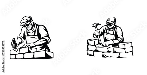 Minimalist line art sketch of a mason black silhouette style vector art design