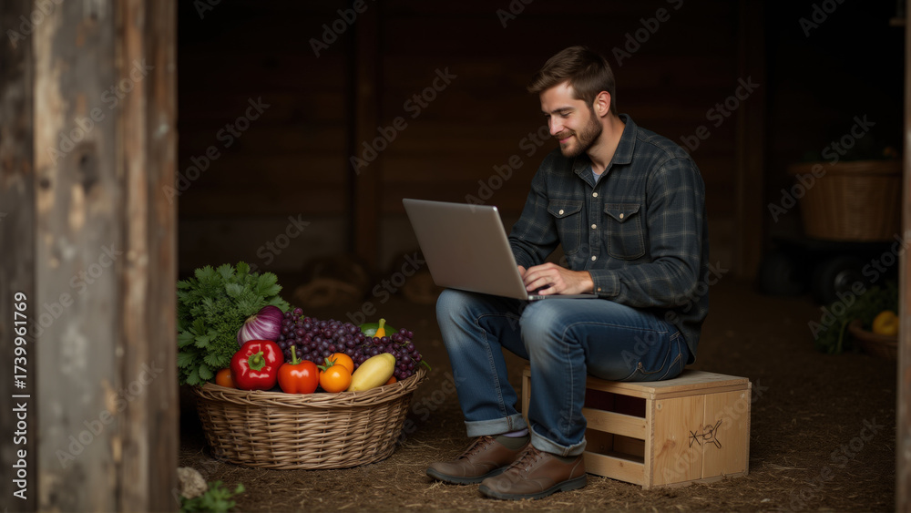custom made wallpaper toronto digitalModern Farmer Using Laptop in Barn to Manage Fresh Produce Inventory