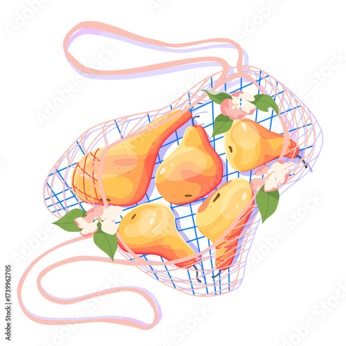 Vector illustration of pear in a grid isolated on white background.