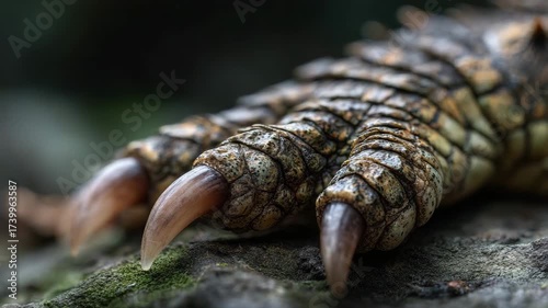 Closeup of a crocodile’s eye peeking above water.