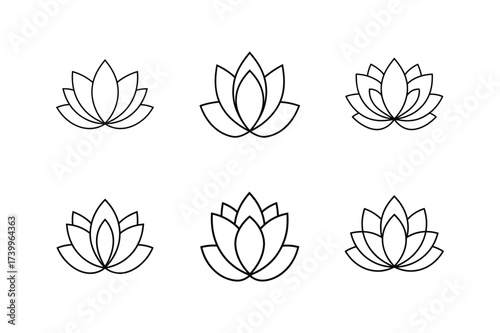 minimal lotus icon line art vector illustration