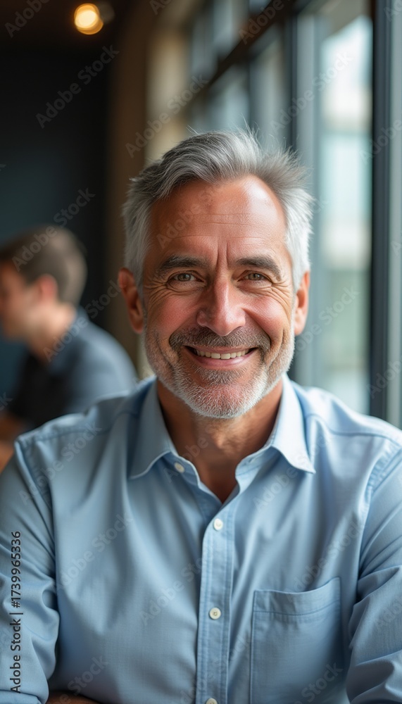 Fototapeta premium Smiling elderly man in a cozy café